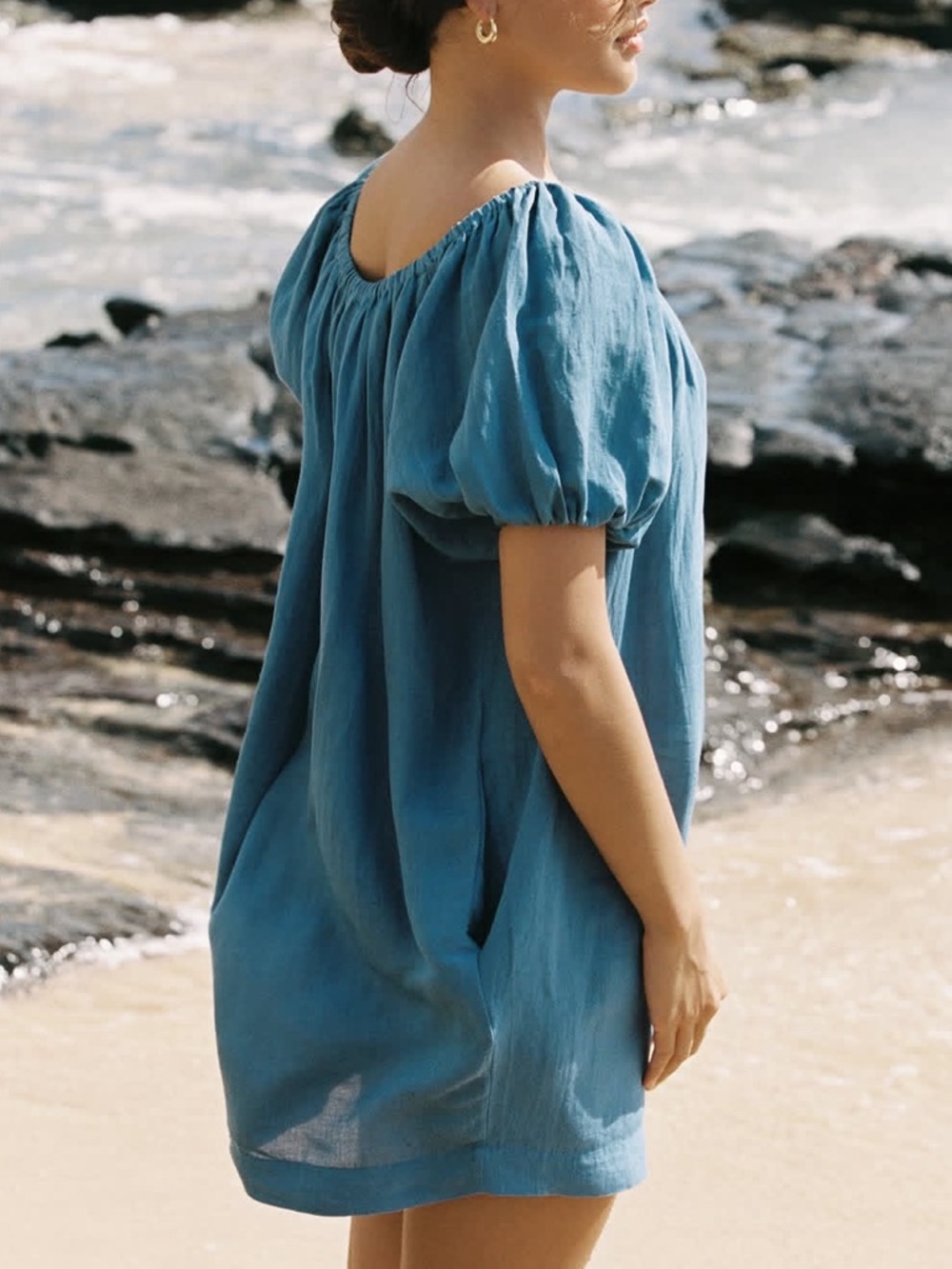 Gillia Women's Teal Blue Linen Blend Dress Size S Boho Beachy Coastal